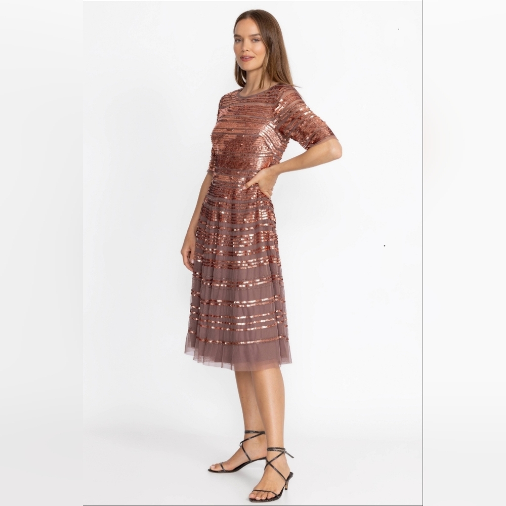 NWT Size 10 Johnny Was Sepia Beaded Sequin Midi Cocktail Dress - Picture 3 of 9